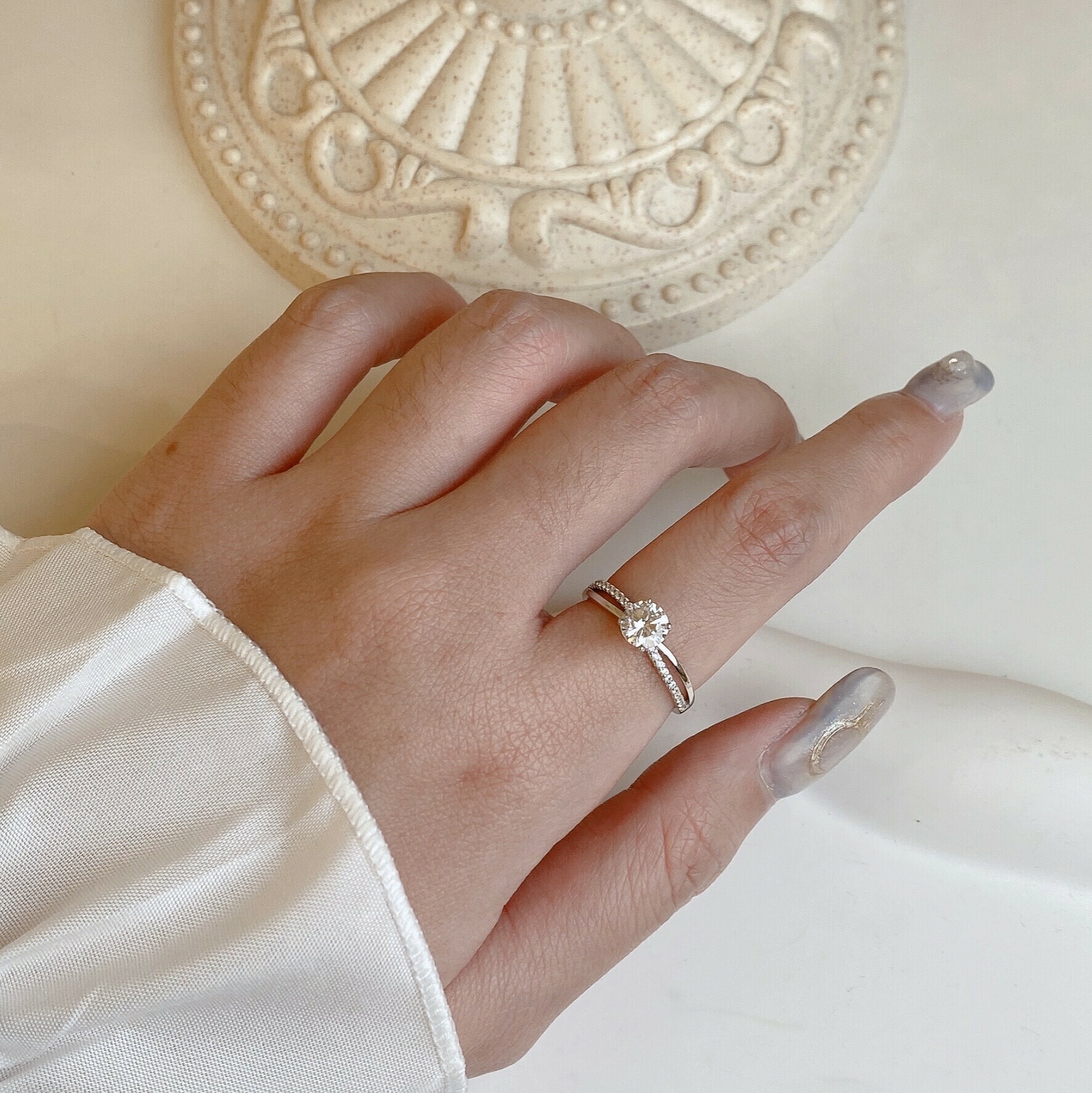 單鑽交叉雙層純銀戒指