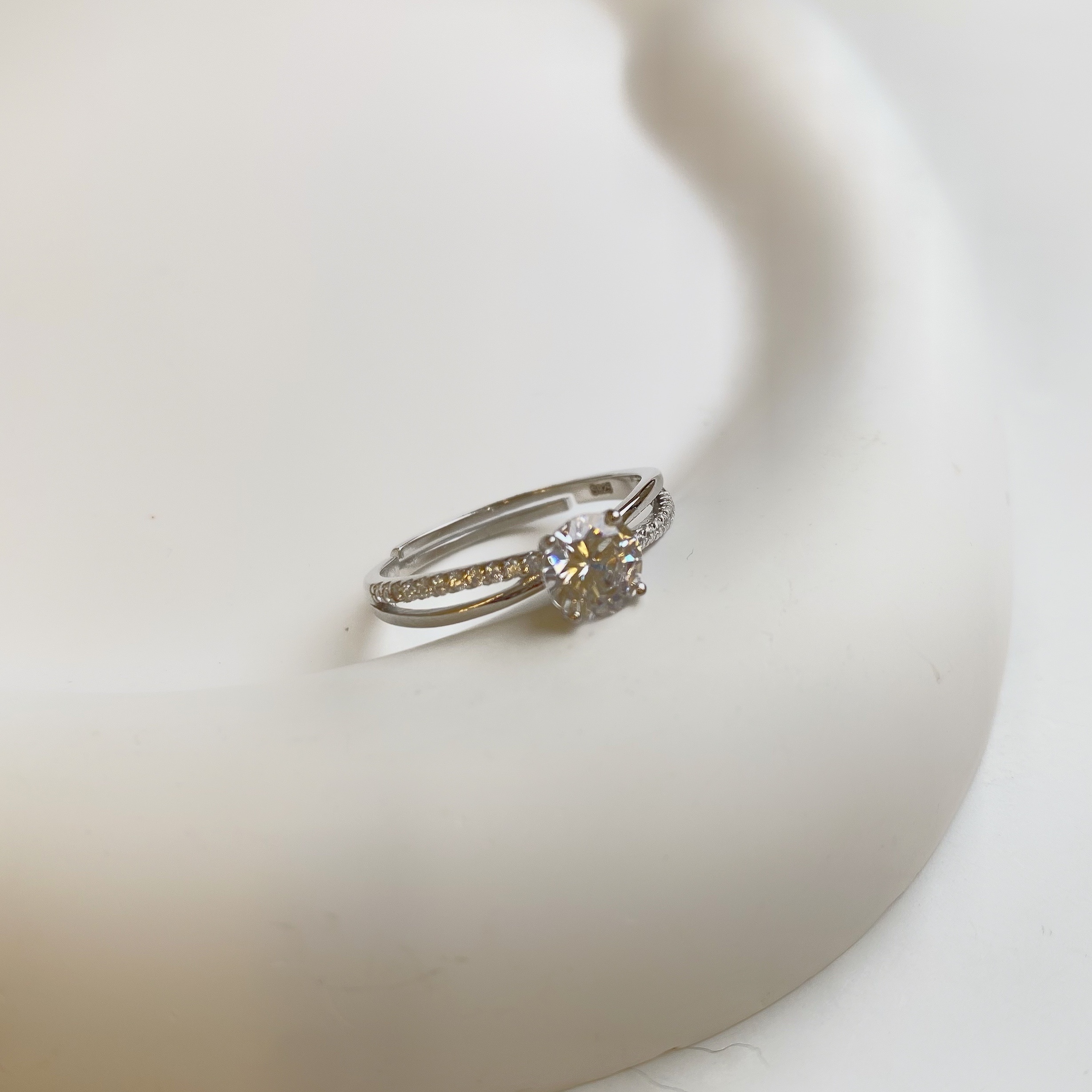 單鑽交叉雙層純銀戒指