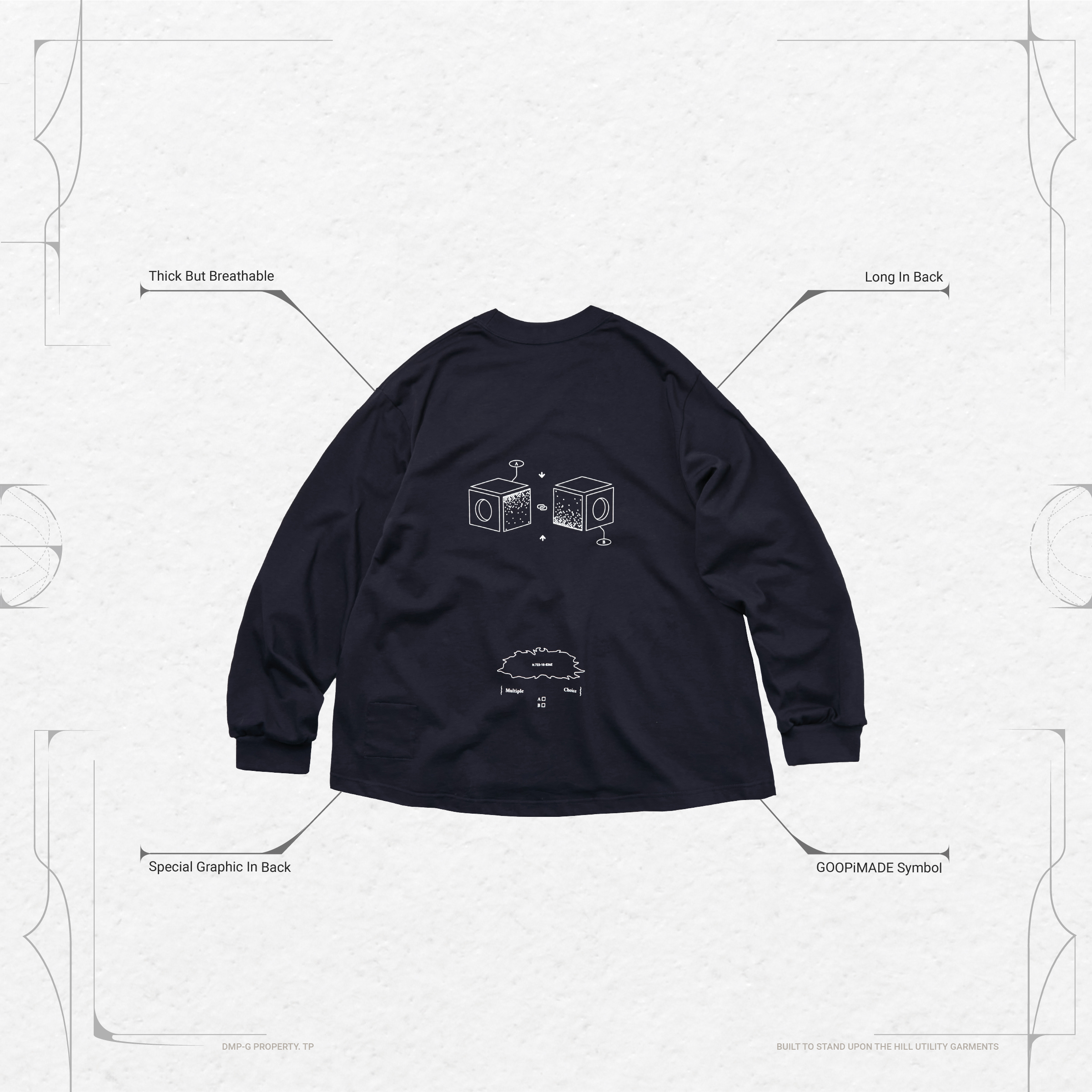 GOOPiMADE VI-G01T - “Check Box” L/S Graphic Tee - Navy