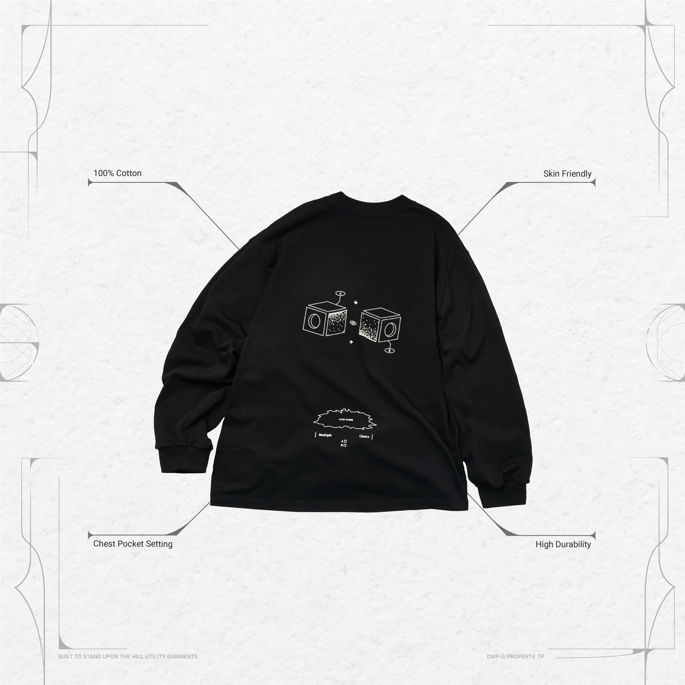 GOOPiMADE VI-G01T - “Check Box” L/S Graphic Tee - Black