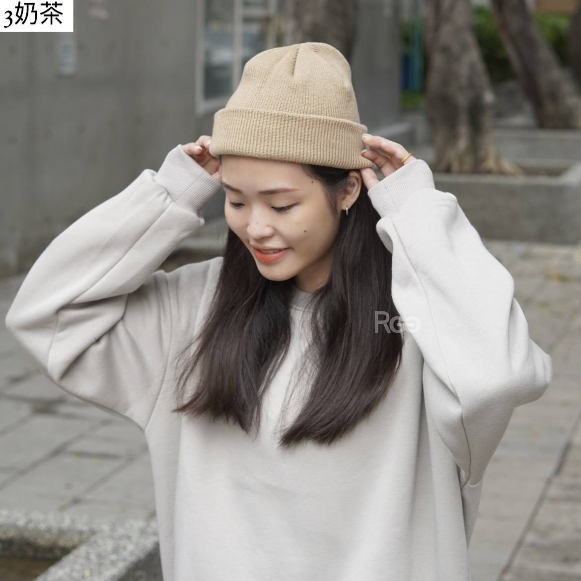 韓國針織毛帽奶茶實穿照