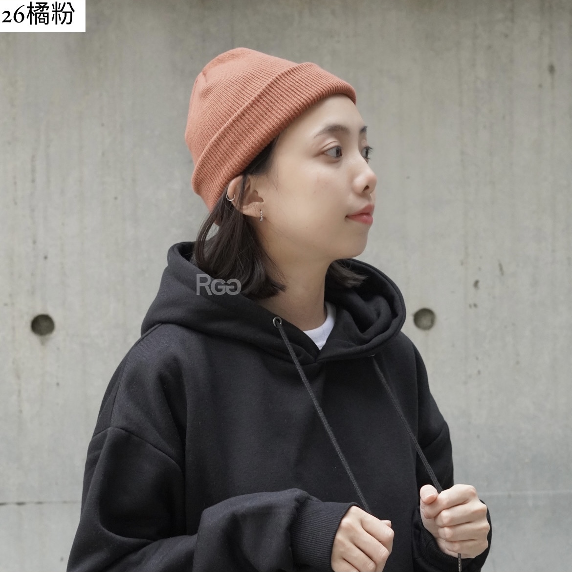 韓國針織毛帽橘粉實穿照