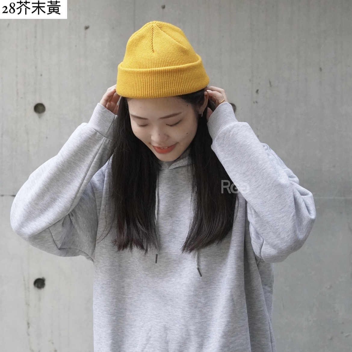 韓國針織毛帽芥末黃實穿照