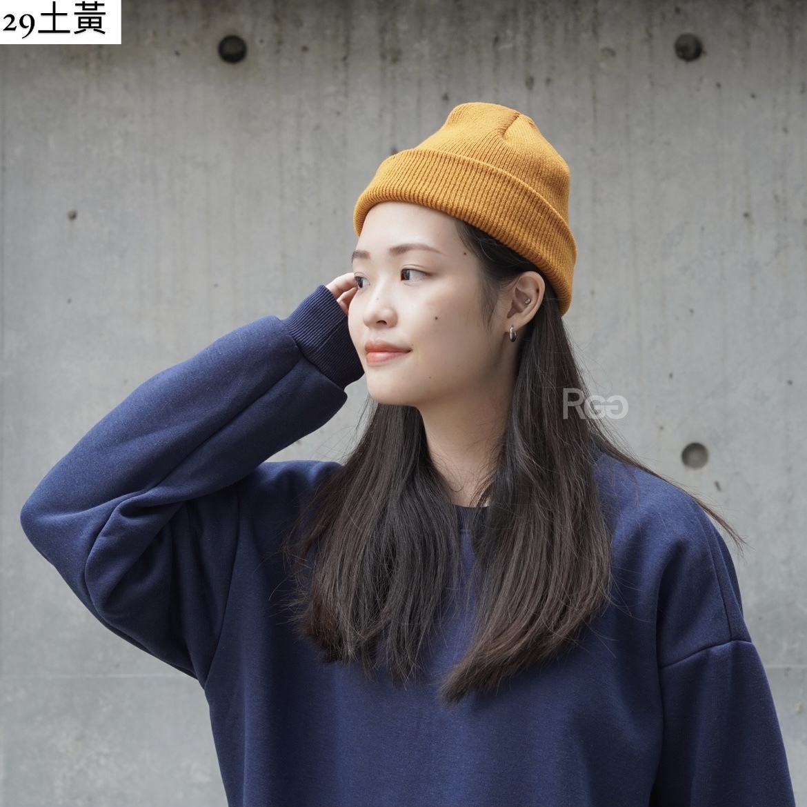 韓國針織毛帽土黃實穿照