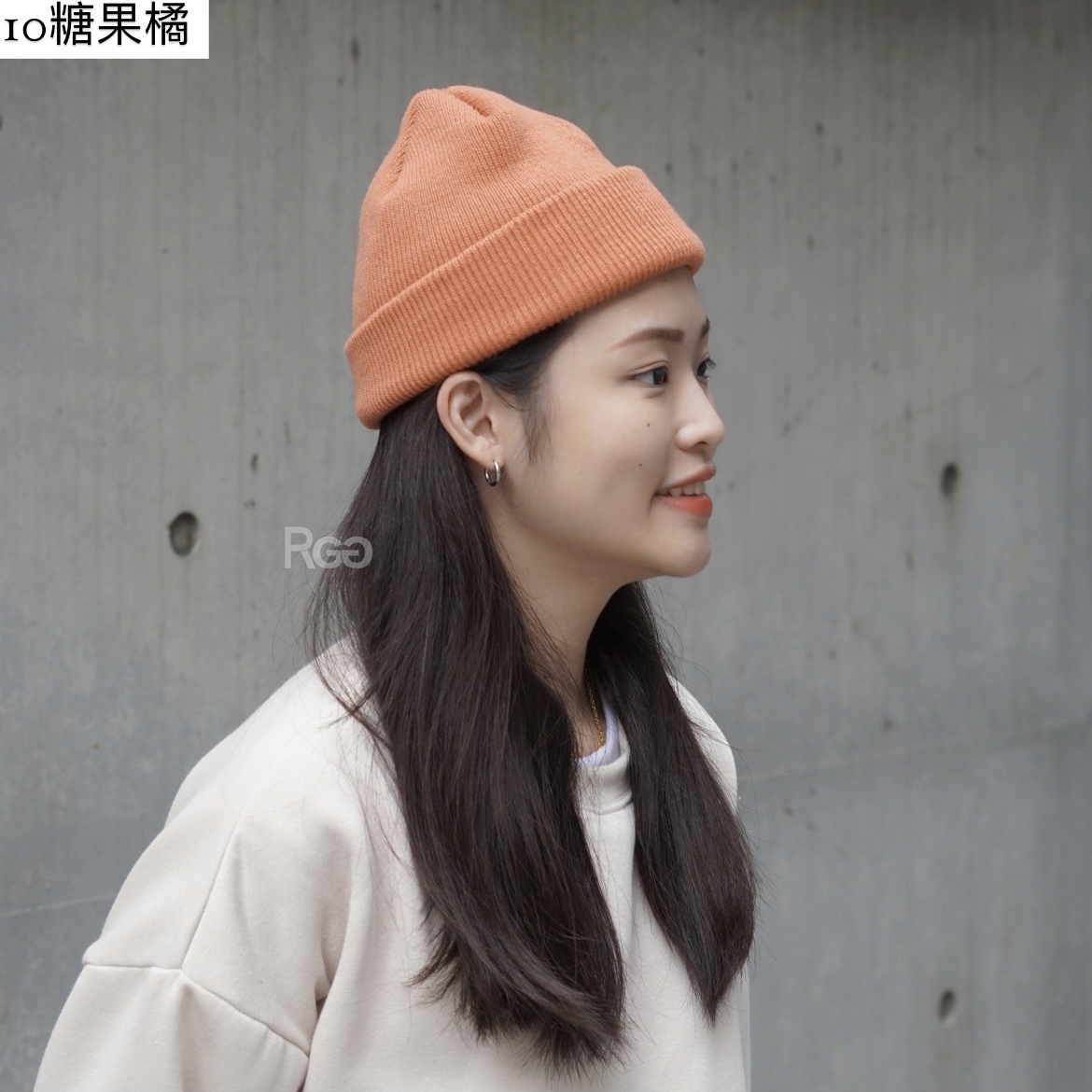 韓國針織毛帽糖果橘實穿照