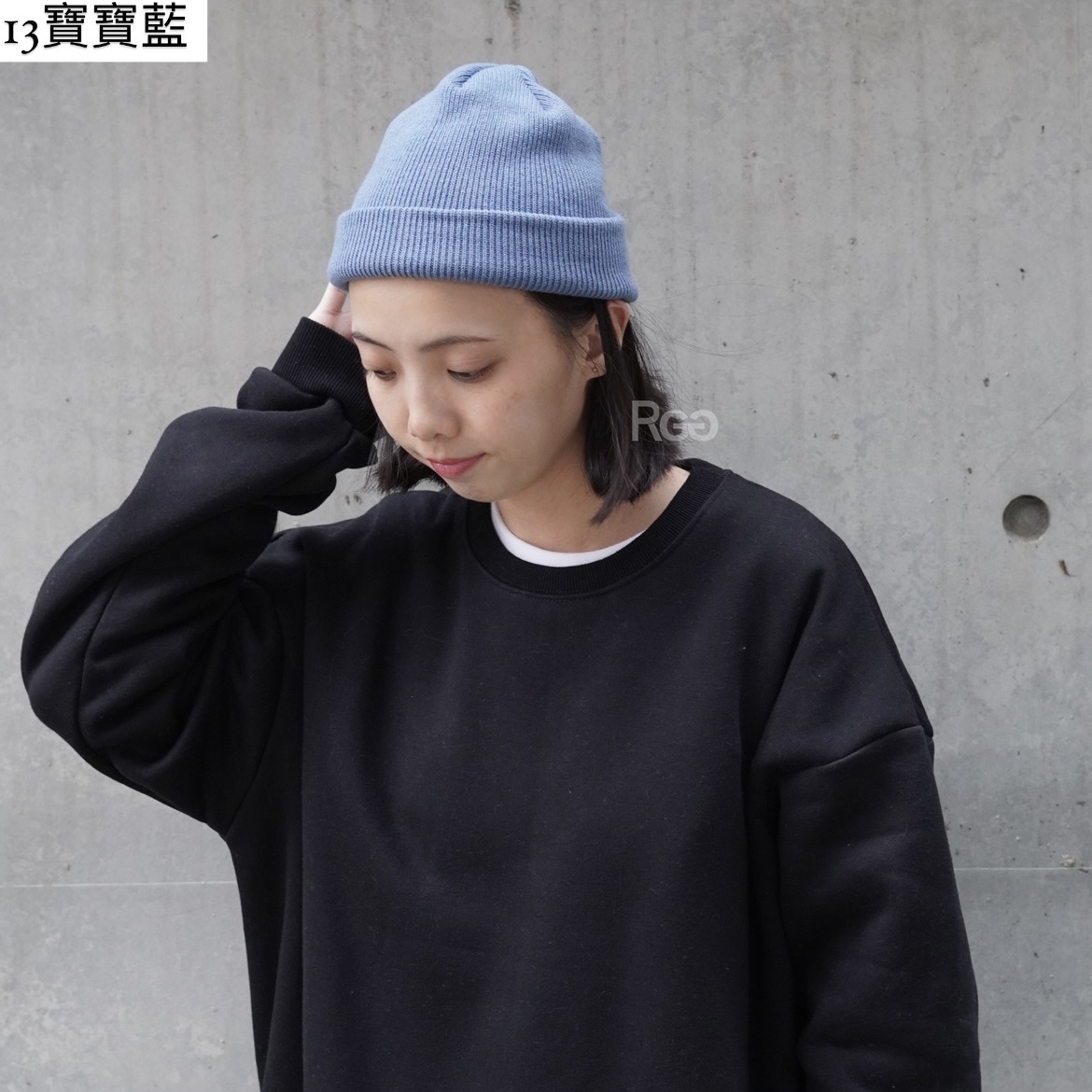 韓國針織毛帽寶寶藍實穿照