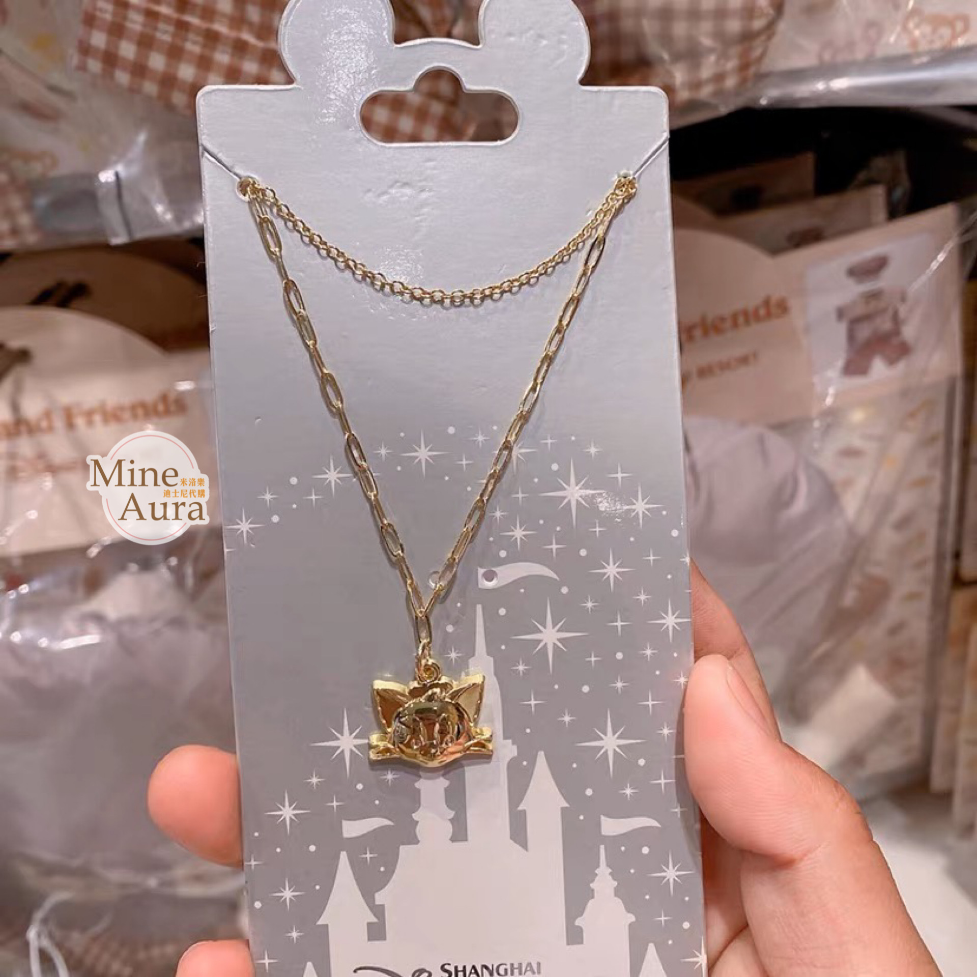 傑拉托尼 畫家貓 Gelatoni 大頭 造型 金色 項鍊 首飾 -上海迪士尼樂園