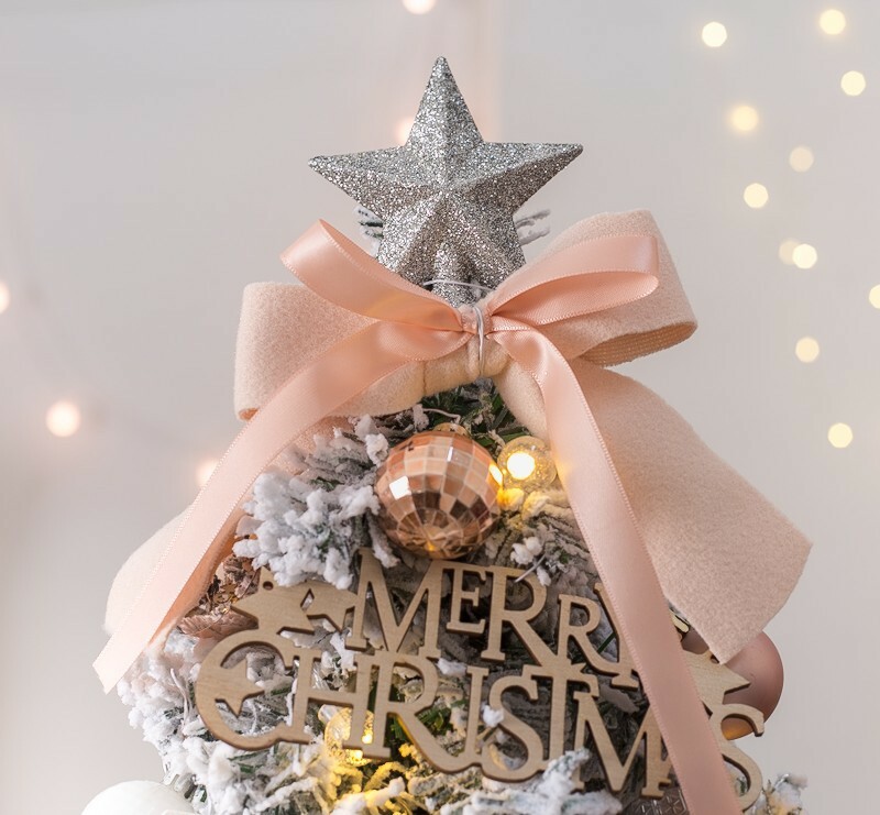 《1216》粉色蝴蝶結+白鴿桌上型聖誕樹(含燈)