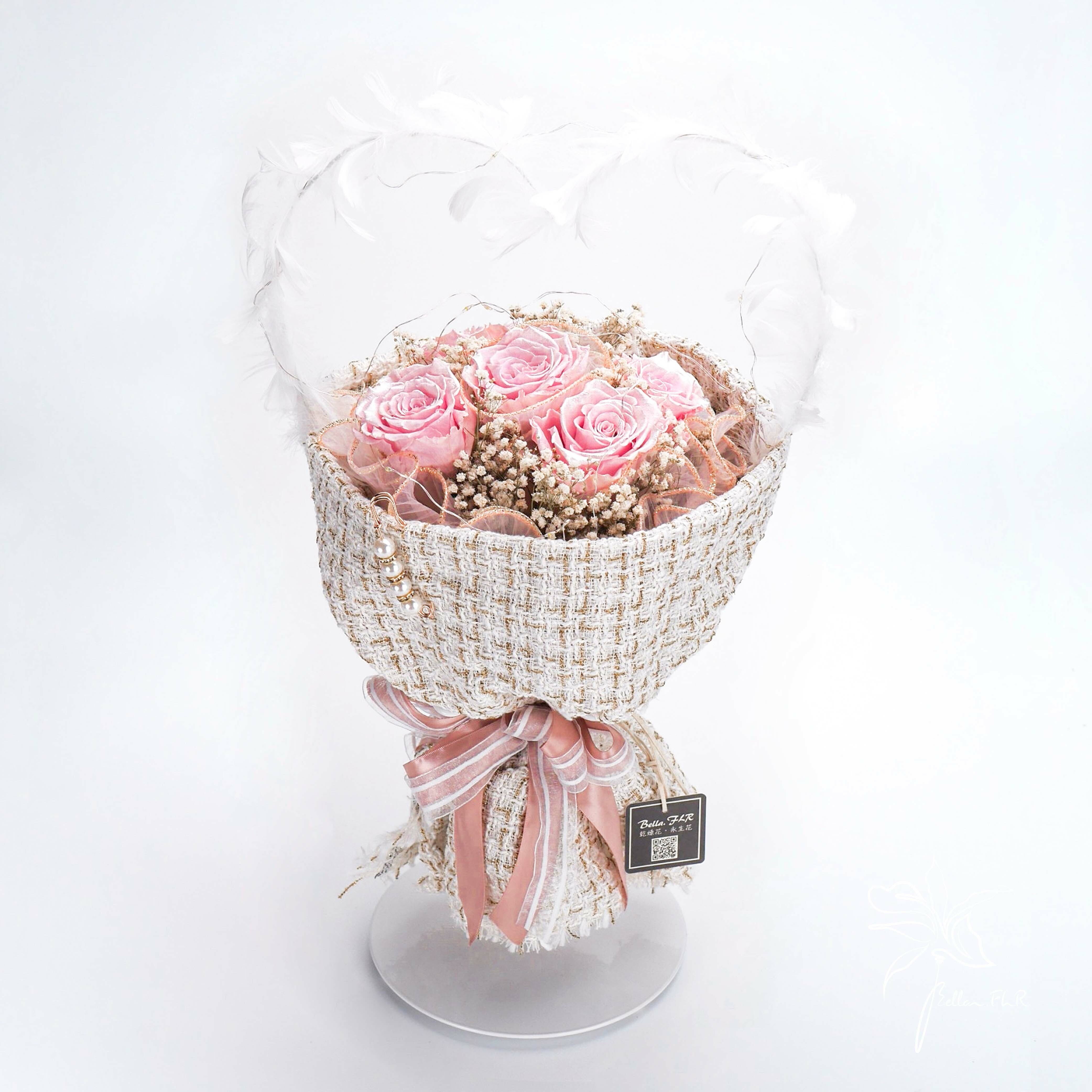 【香親香愛】5朵永生玫瑰花束-銀粉玫瑰