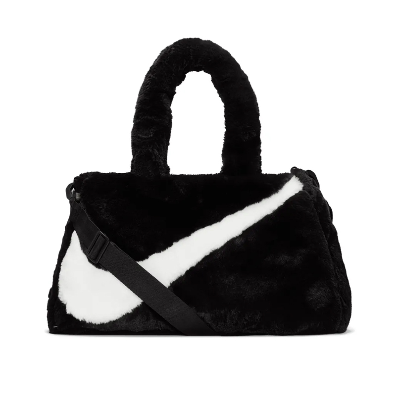 NIKE W NSW FX FUR TOTE 珊瑚絨 絨毛 大勾 黑色 包包 側背 手提 側肩 旅行包 提袋 DQ5804-010 [台灣現貨]