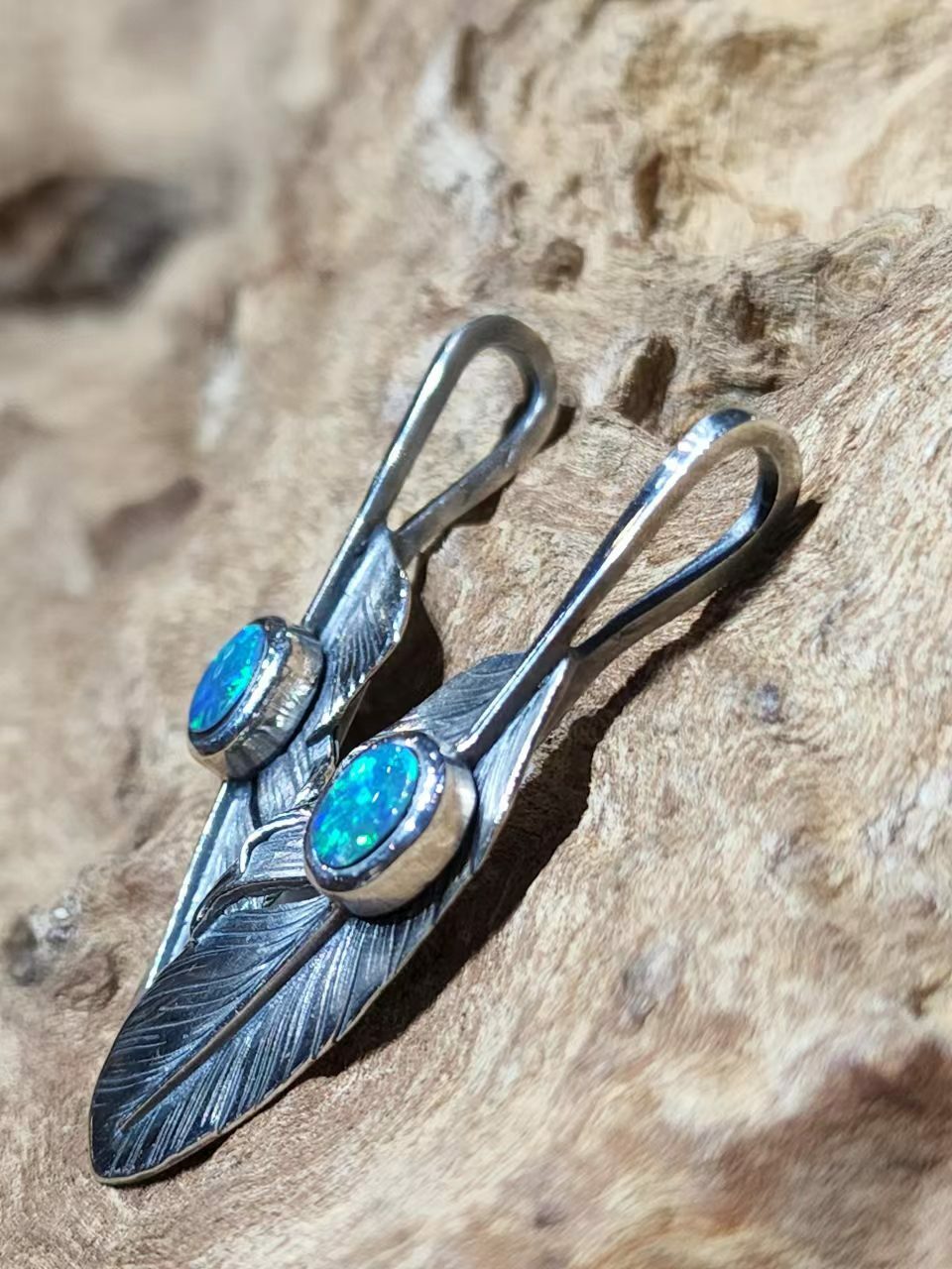 *Black Venom Jewelry- Freedom & Prayer XS(4cm) 純銀羽毛鑲澳洲蛋白石