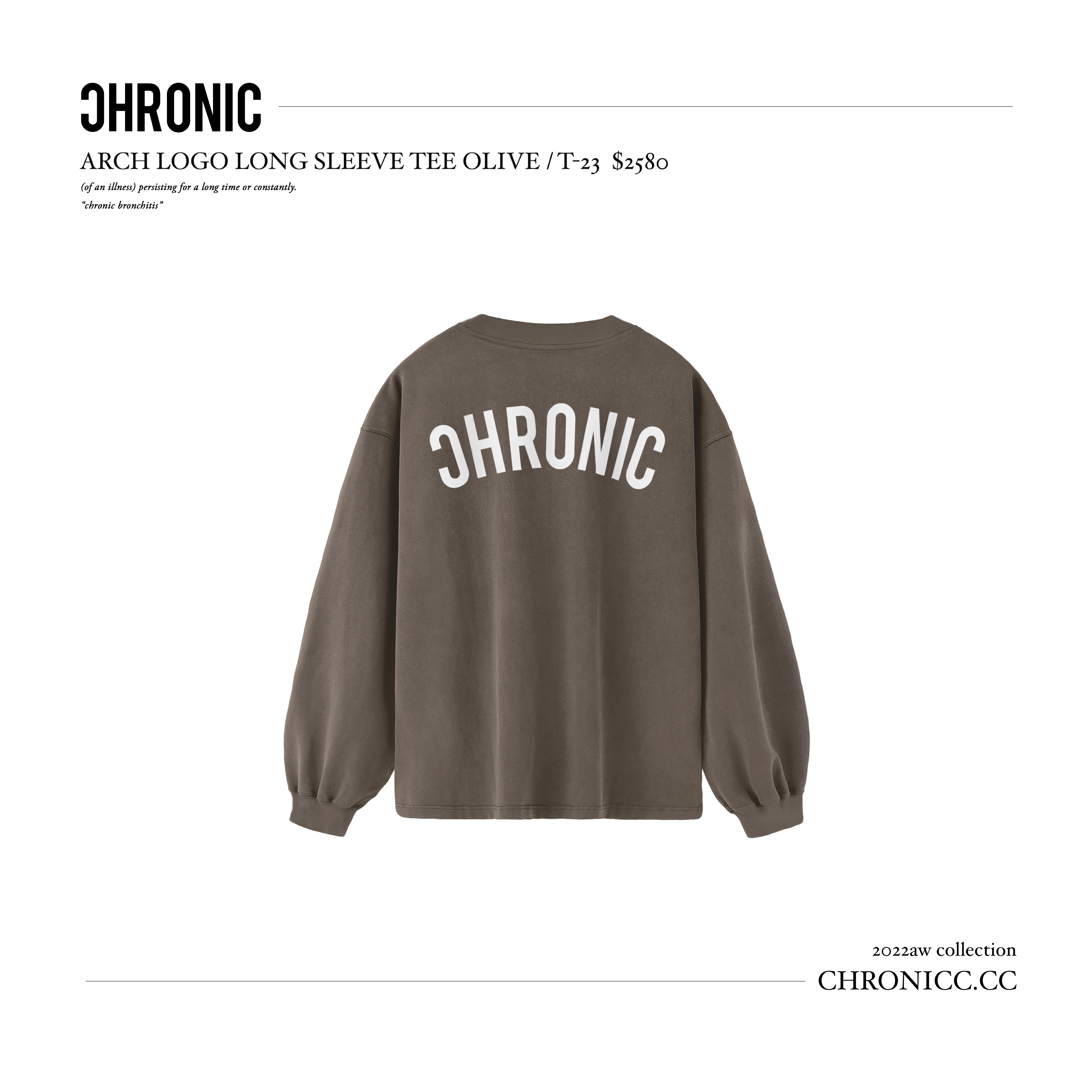 ARCH LOGO LONG SLEEVE TEE OLIVE / T-23