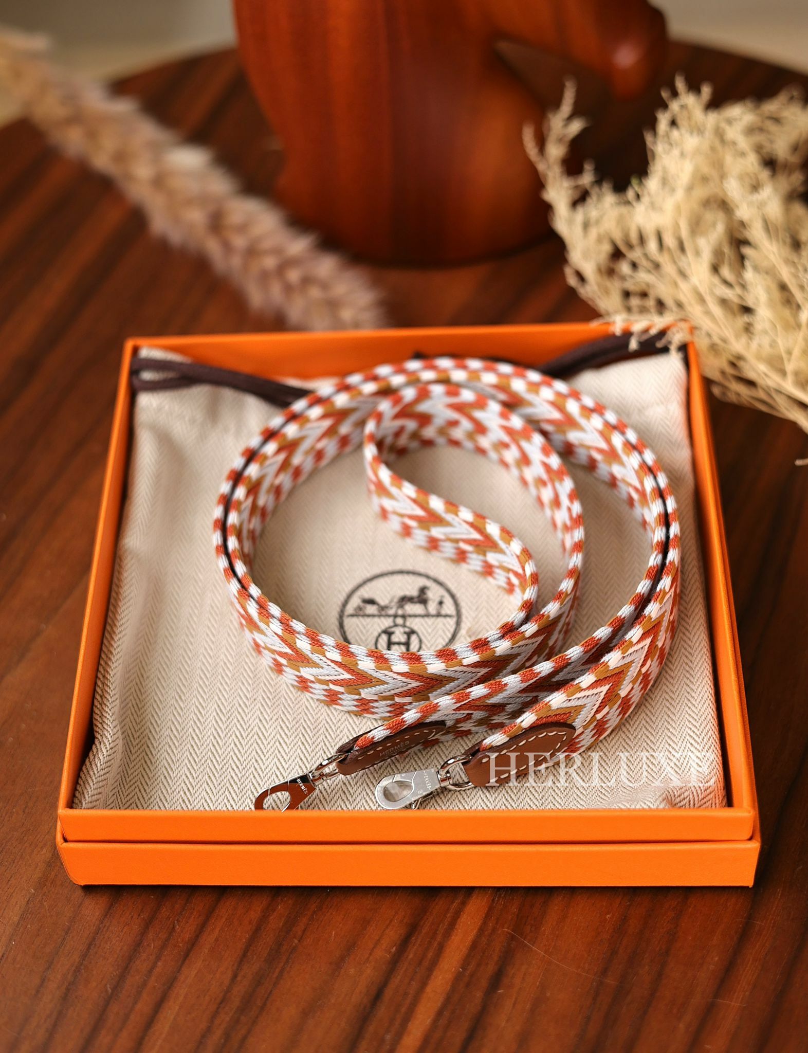 Bandoulière 25mm sangle allegro / veau swift petit mousqueton cornaline-blanc/Gold CK 105cm Y