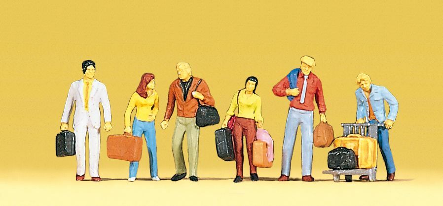 Preiser 10115 HO規 帶著手提箱和行李車行走的旅客