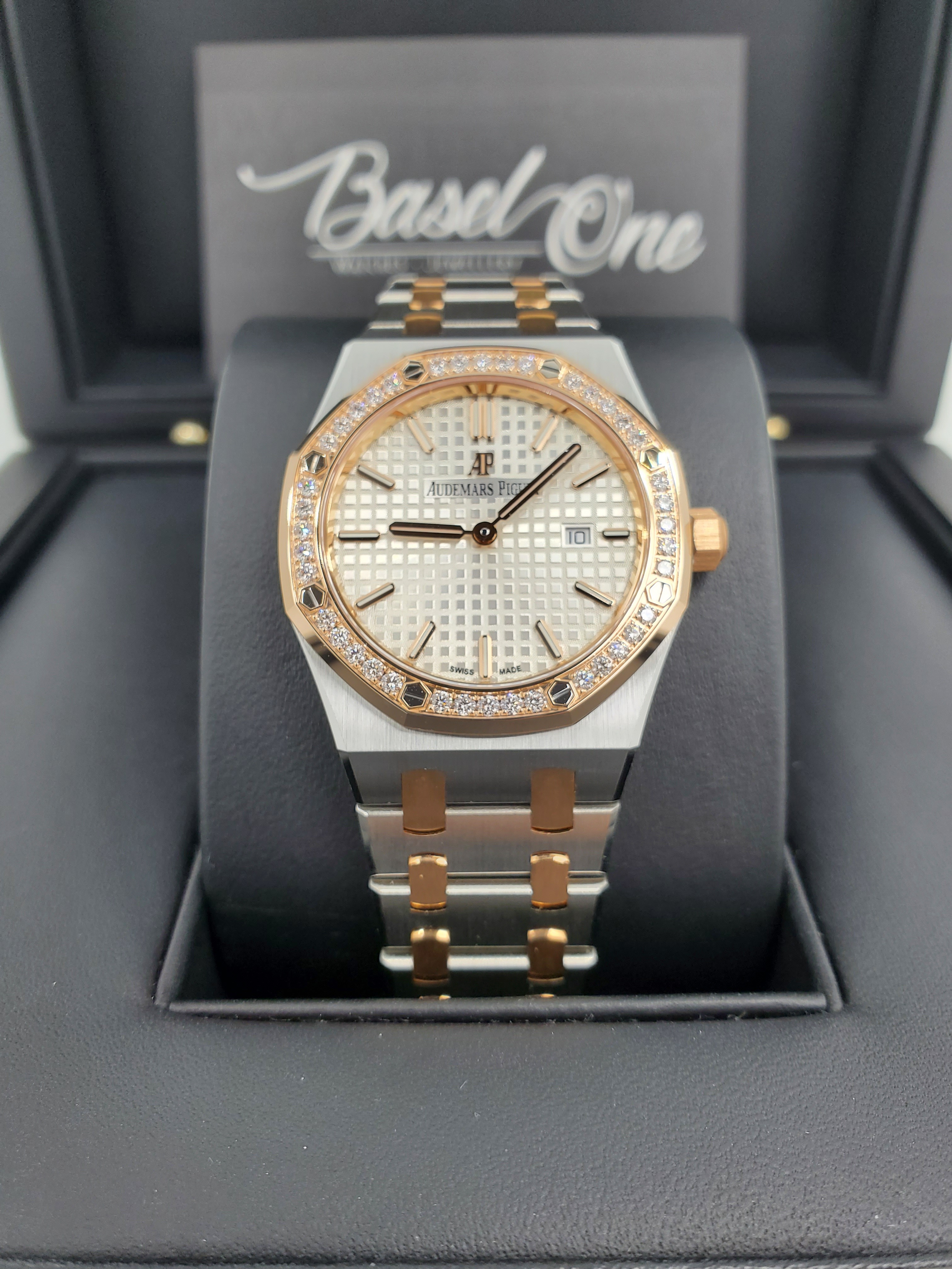 BRAND NEW 67651SR 67651AUDEMARS PIGUET WHITE DAIL DIAMOND ROSE GOLD STEEL ROYAL OAK QUARTZ 33 MM