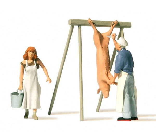 Preiser 44935 G scale Court slaughter with pig