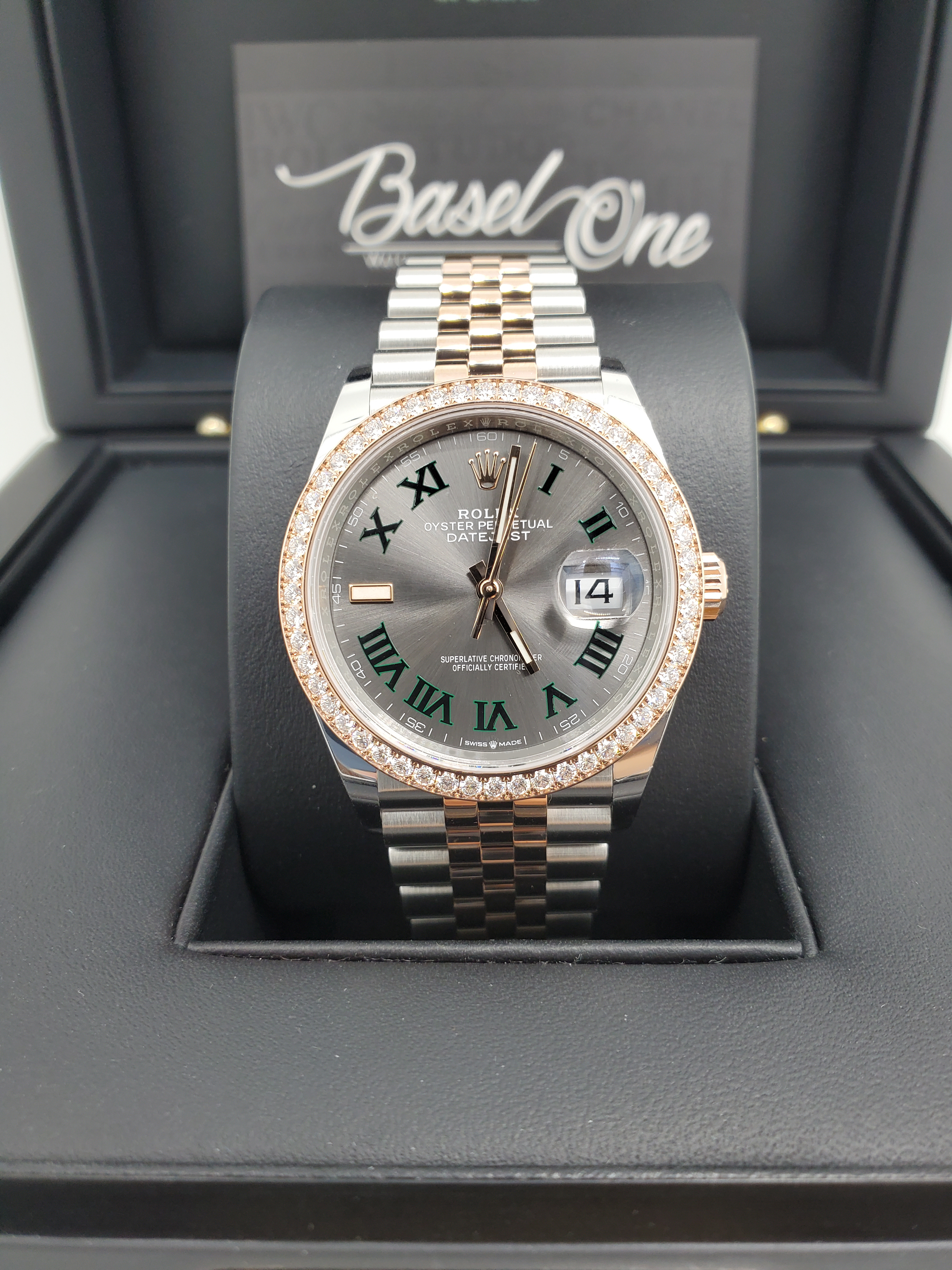 BRAND NEW ROLEX 126281RBR 126281 SLATE DIAL DIAMOND ROMAN DATEJUST 36 JUBILEE STRAP ROSE GOLD STEEL 36MM