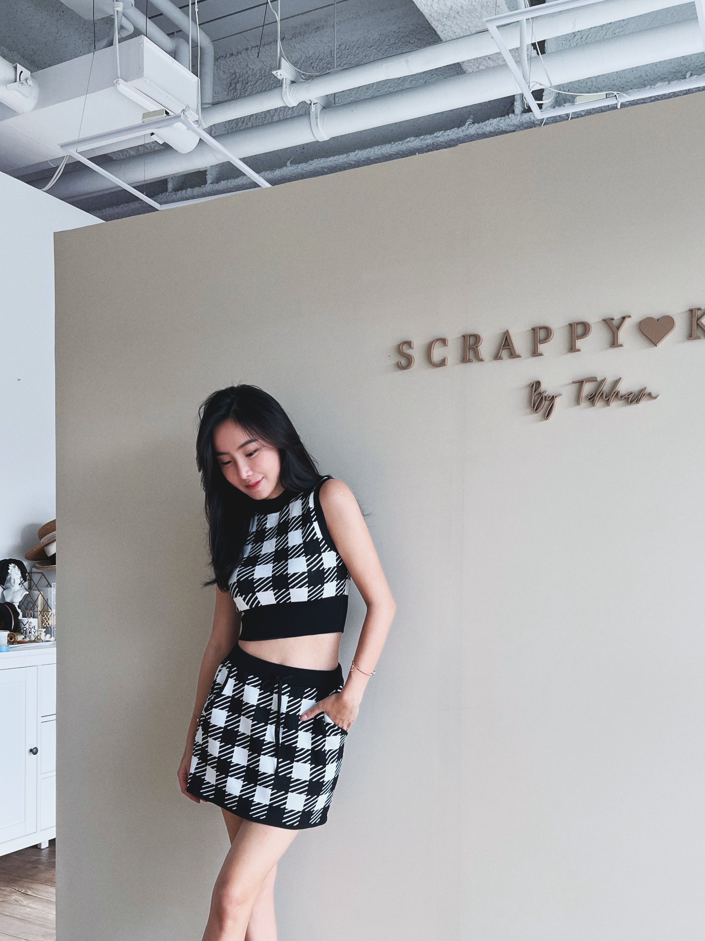 Checkerboard 西洋棋 背心＋短裙針織套裝