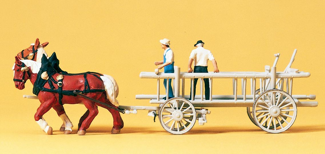 Preiser 30436 HO規 2-horse farm wagon 馬匹載農用貨車