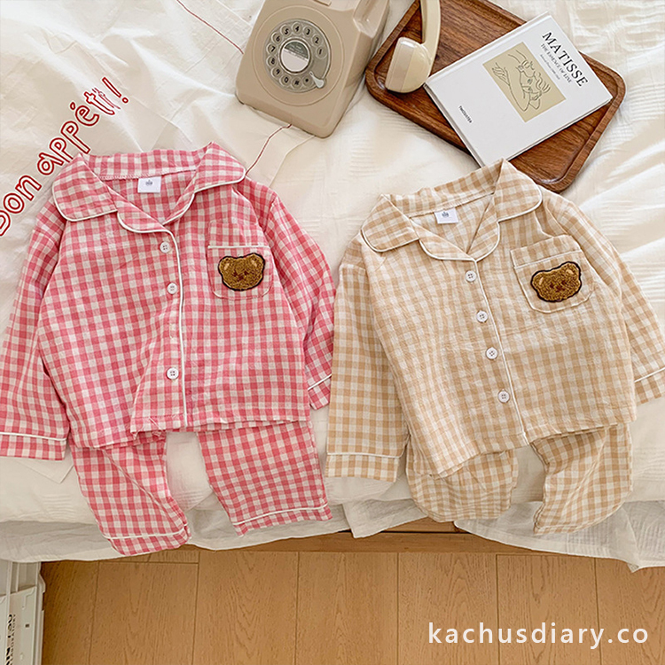 little bear plaid pajamas set
