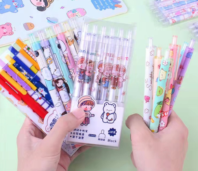 按动卡通中性笔（6支）款式随机