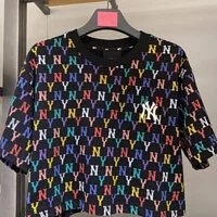 [S] MLB WOMEN'S MONOGRAM MONOGRAM MULTI CROP TOP,BLACK, 31TSWX131-50L (SMLB167)
