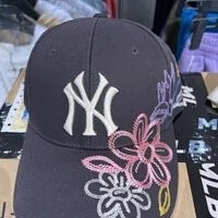 [S] MLB FLORAL COTTON STRUCTURE BALL CAP NEW YORK YANKEES,BLACK, 3ACP0891N-50CGS (SMLB173)