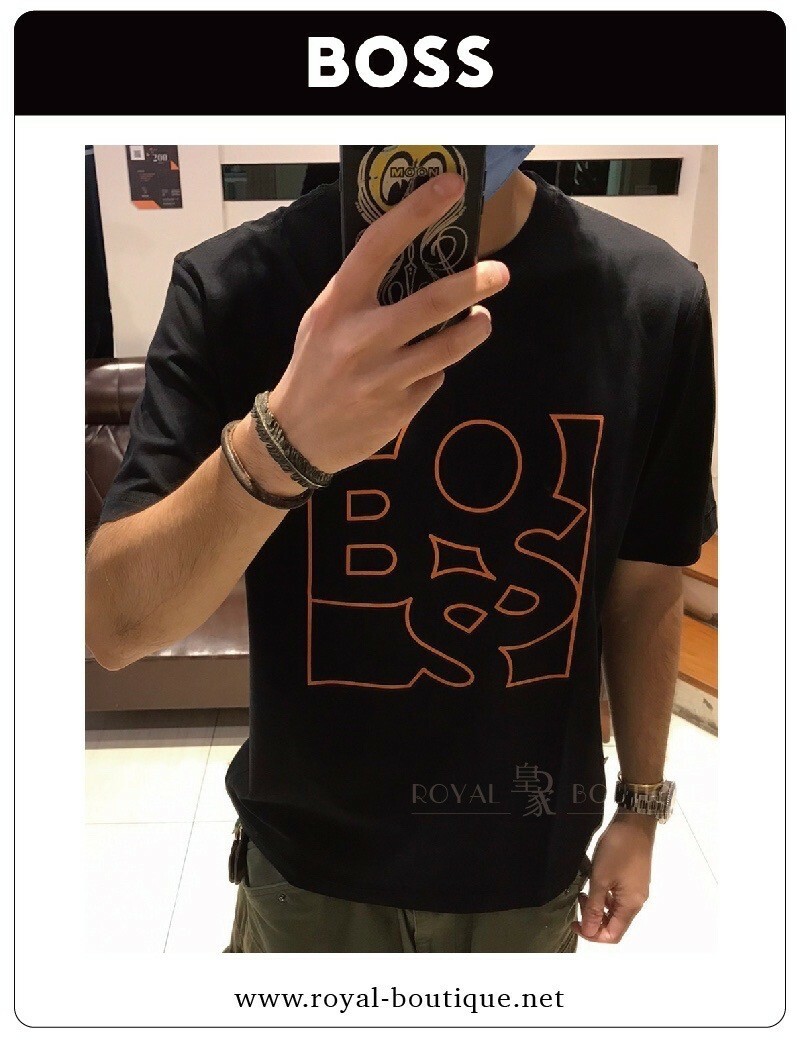 BOSS 立體橘線膠印不規則LOGO短T