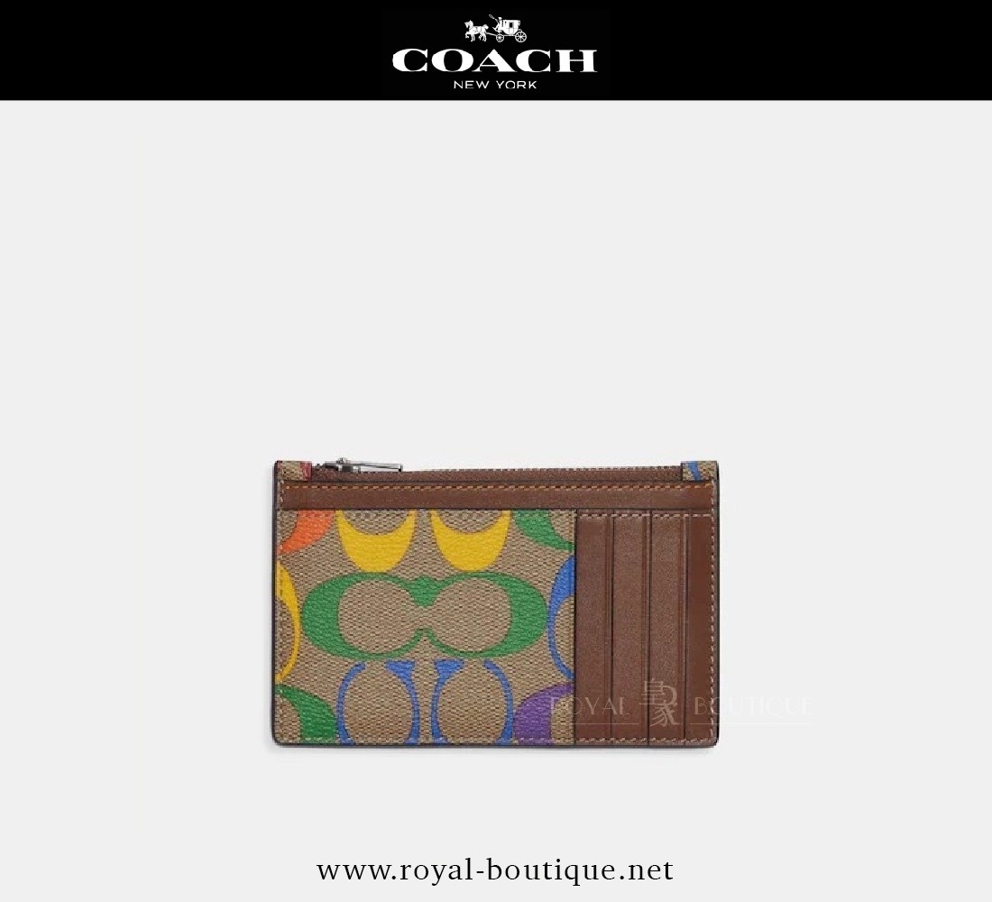 COACH 新款繽紛彩色皮革卡夾零錢包