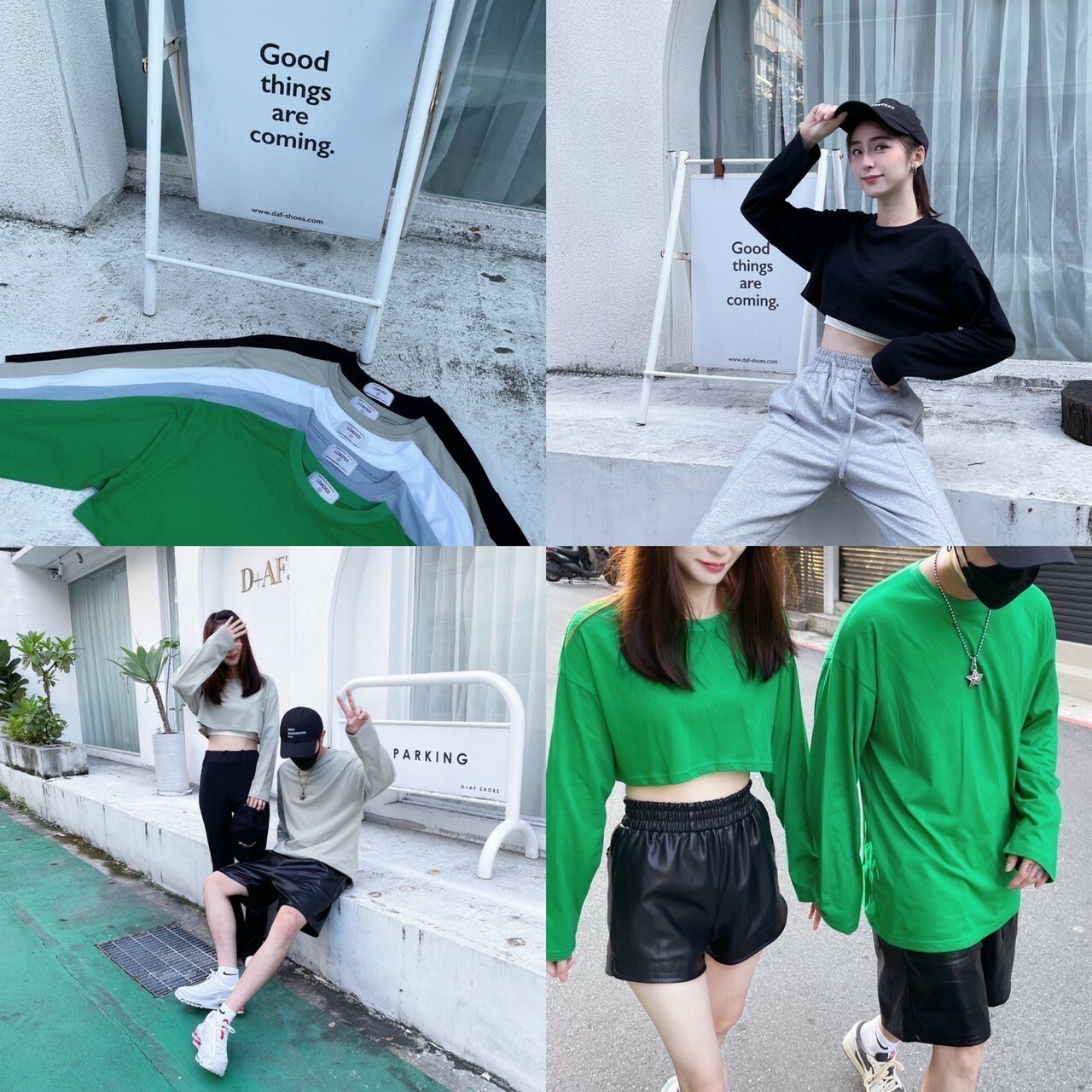 韓國 寬鬆百搭 短版女款 素色薄長袖 單穿內搭長T 情侶衣