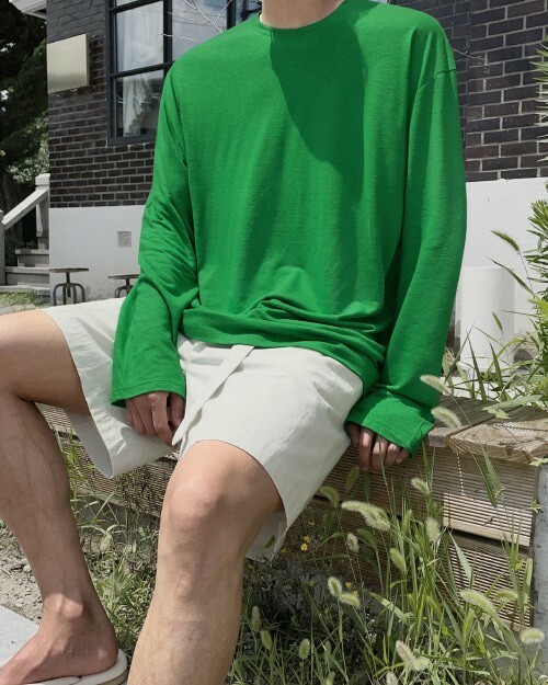 韓國 寬鬆百搭 素色薄長袖 單穿內搭長T 男女款 情侶衣