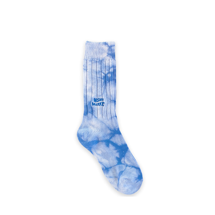 雲彩暈染 MSMR Market Logo 刺繡布標中筒襪｜藍色