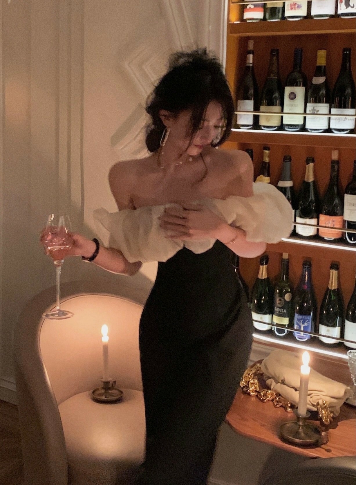 高級感 空氣感網紗 平口露肩小禮服(黑/白/杏)