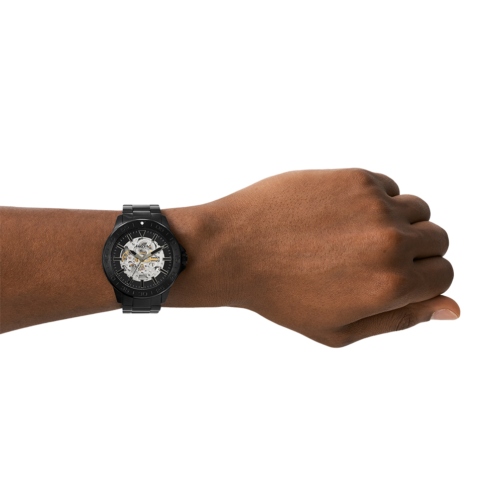 Bannon 酷炫機械鏤空手錶 黑色不鏽鋼鍊帶 45MM BQ2679