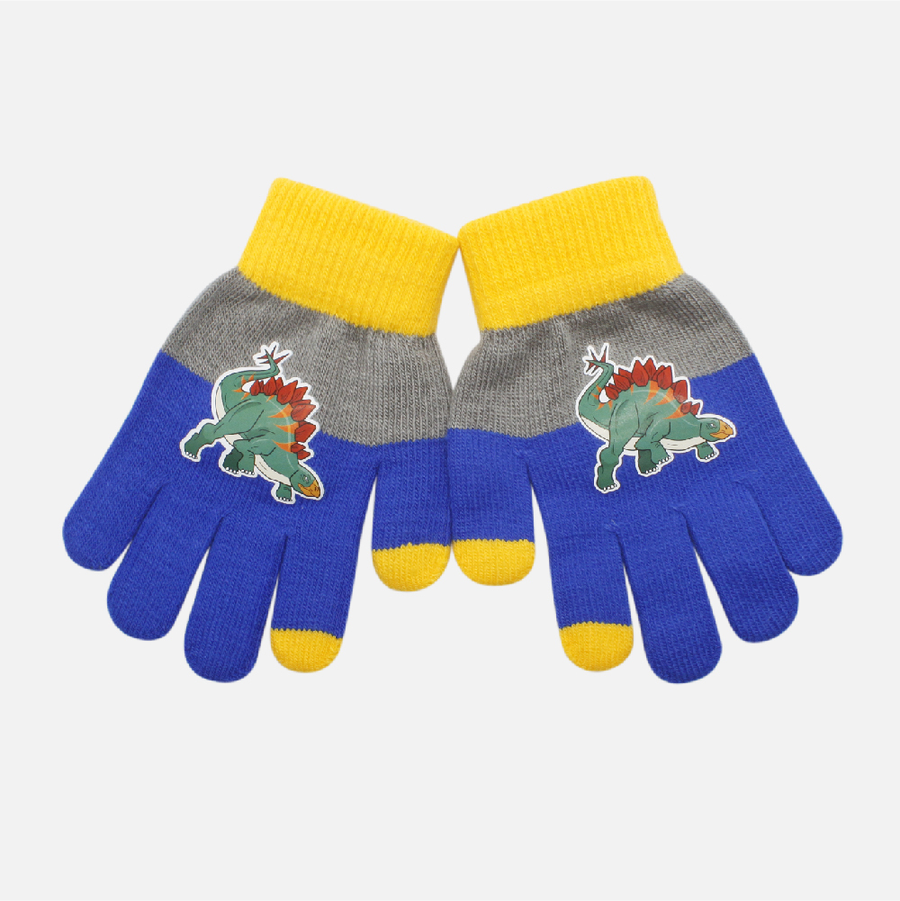 【肌暖】台灣製 恐龍系列 3-7歲撞色恐龍全指手套丨C7615