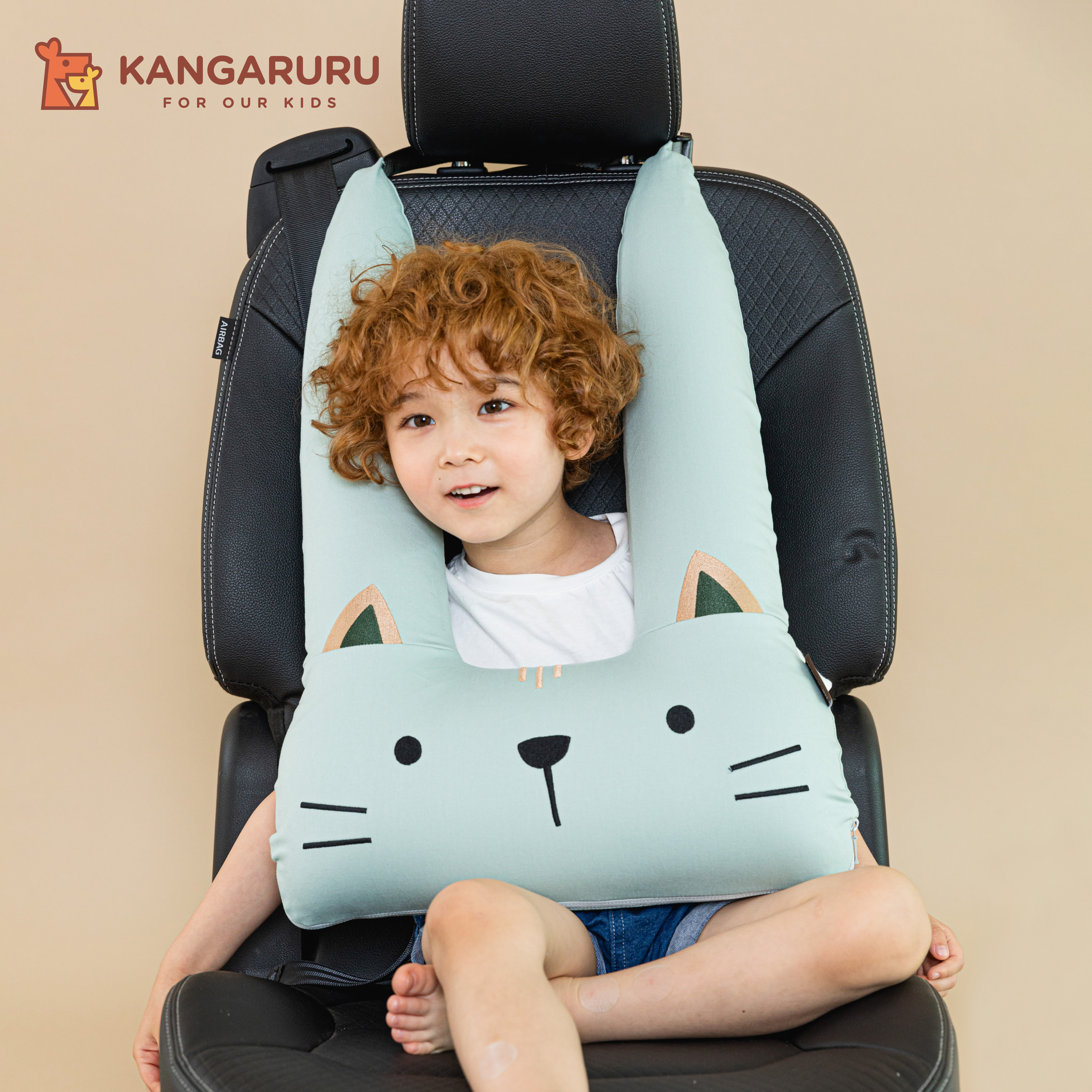 車用抱枕【貓咪】-韓國Kangaruru袋鼠寶寶甜睡安全寢具