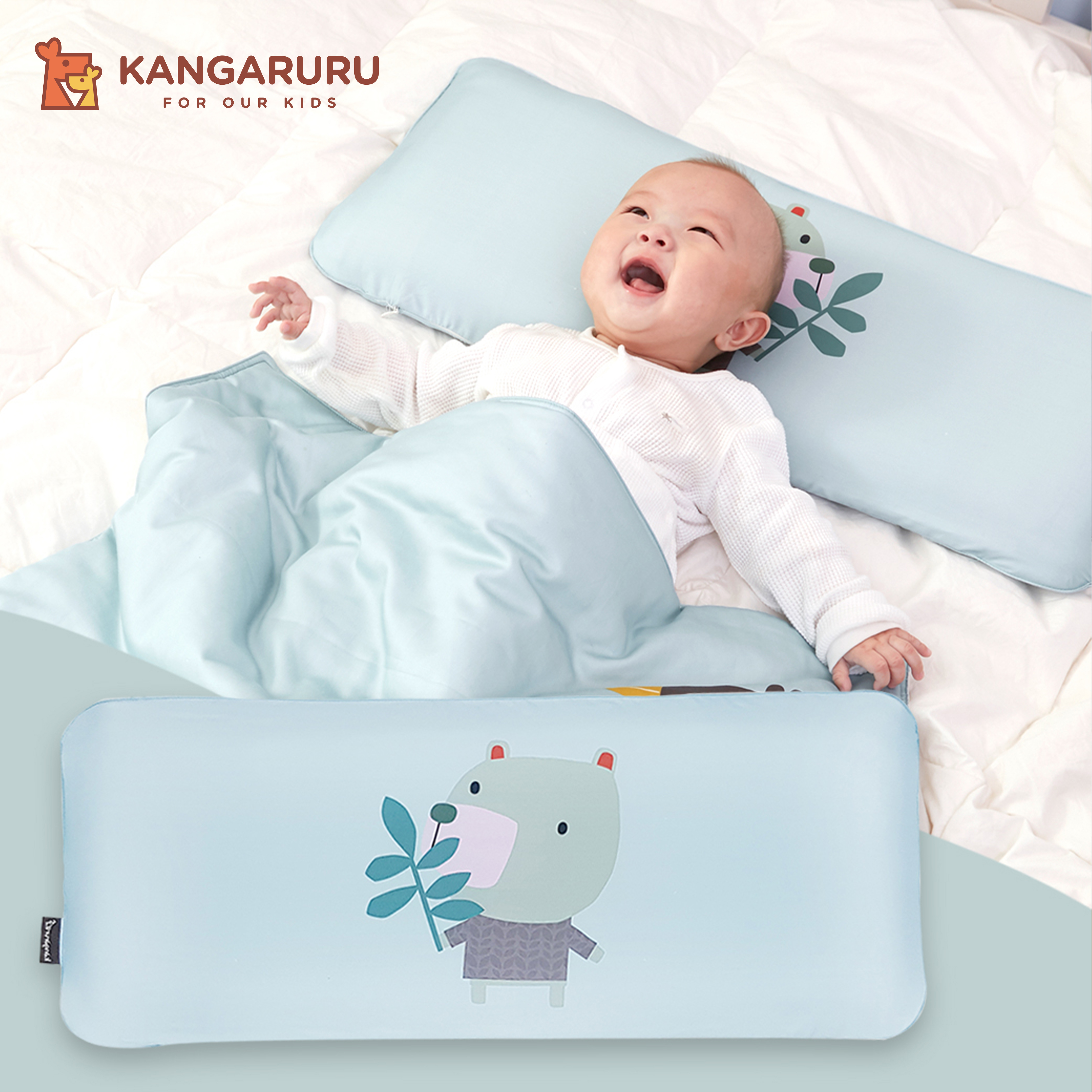 幼兒3D AIR MESH甜睡長型枕【熊熊Koemi】-韓國Kangaruru袋鼠寶寶甜睡安全寢具