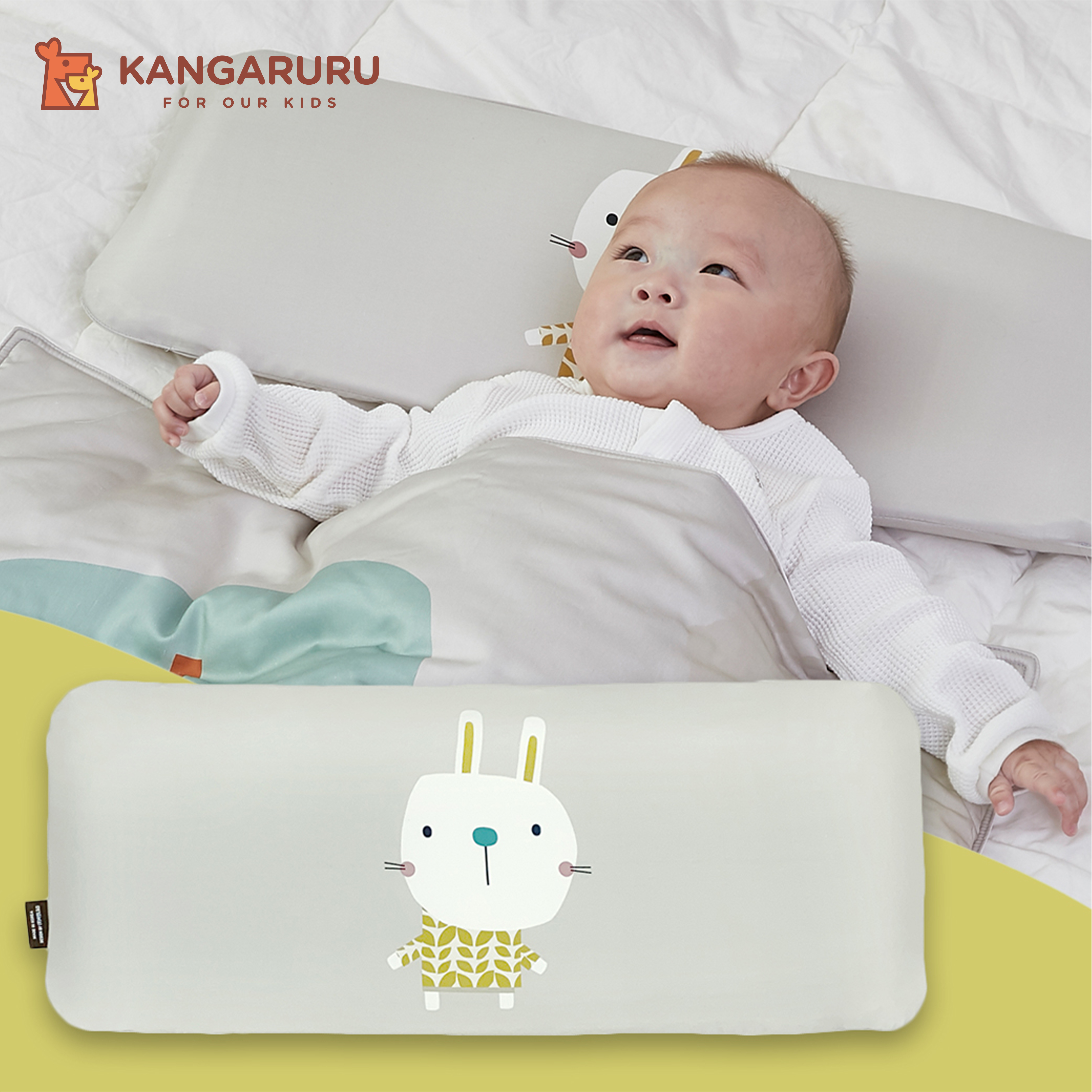 幼兒3D AIR MESH甜睡長型枕【兔兔Bunny】-韓國Kangaruru袋鼠寶寶甜睡安全寢具