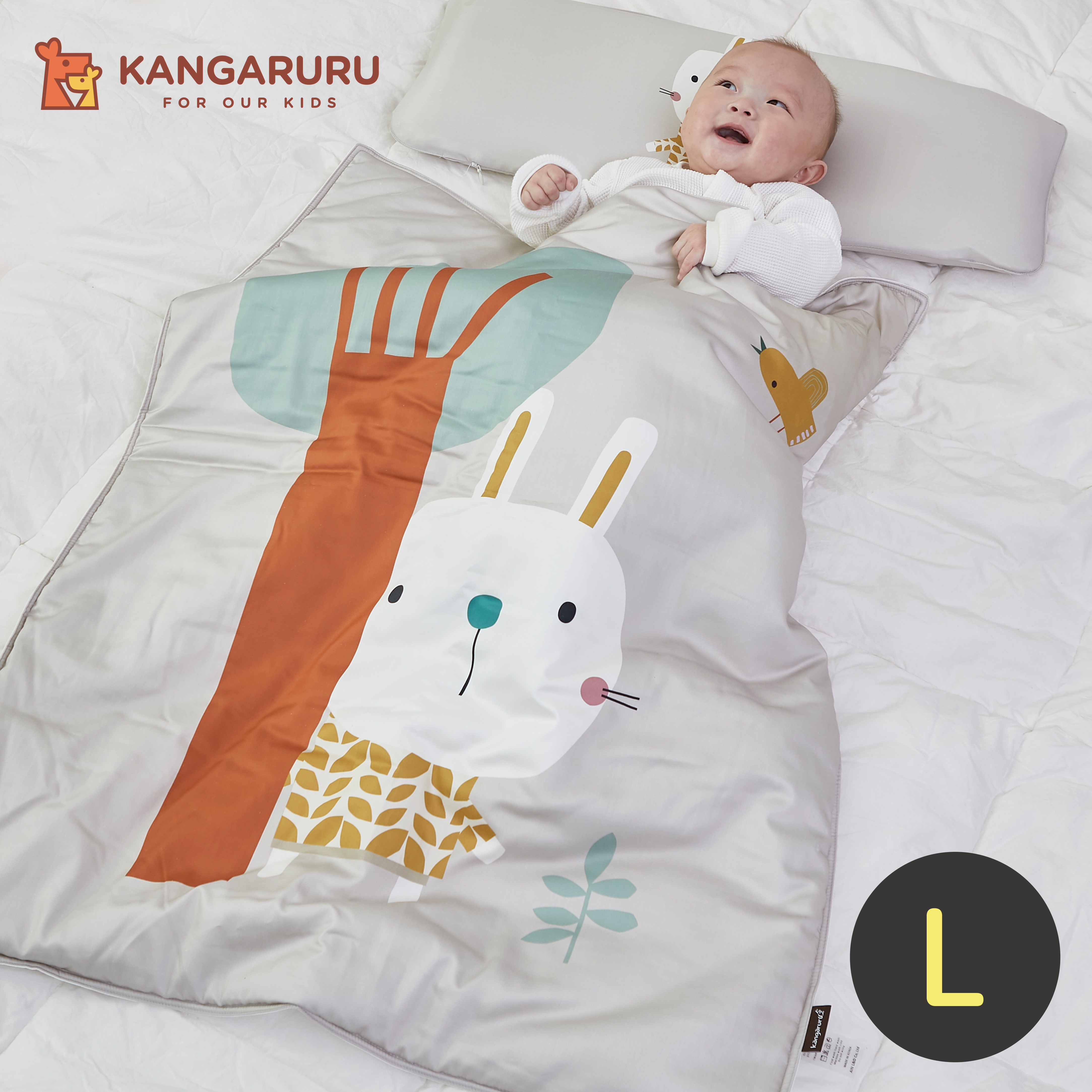 親膚抗菌防蹣寶貝毯L【兔兔Bunny】-韓國Kangaruru袋鼠寶寶甜睡安全寢具