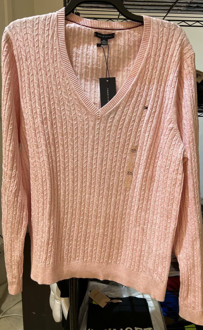 [S] TOMMY HILFIGER ESSENTIAL SOLID V-NECK SWEATER, PINK, 76J1751691-D7 (STH54)