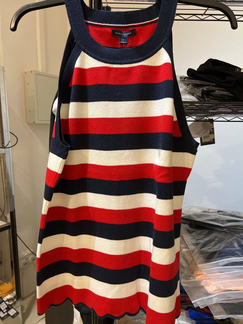 [S] TOMMY HILFIGER ESSENTIAL STRIPE HALTER SWEATER TANK, LOGO COLOR, 76J1553410-D5 (STH56)