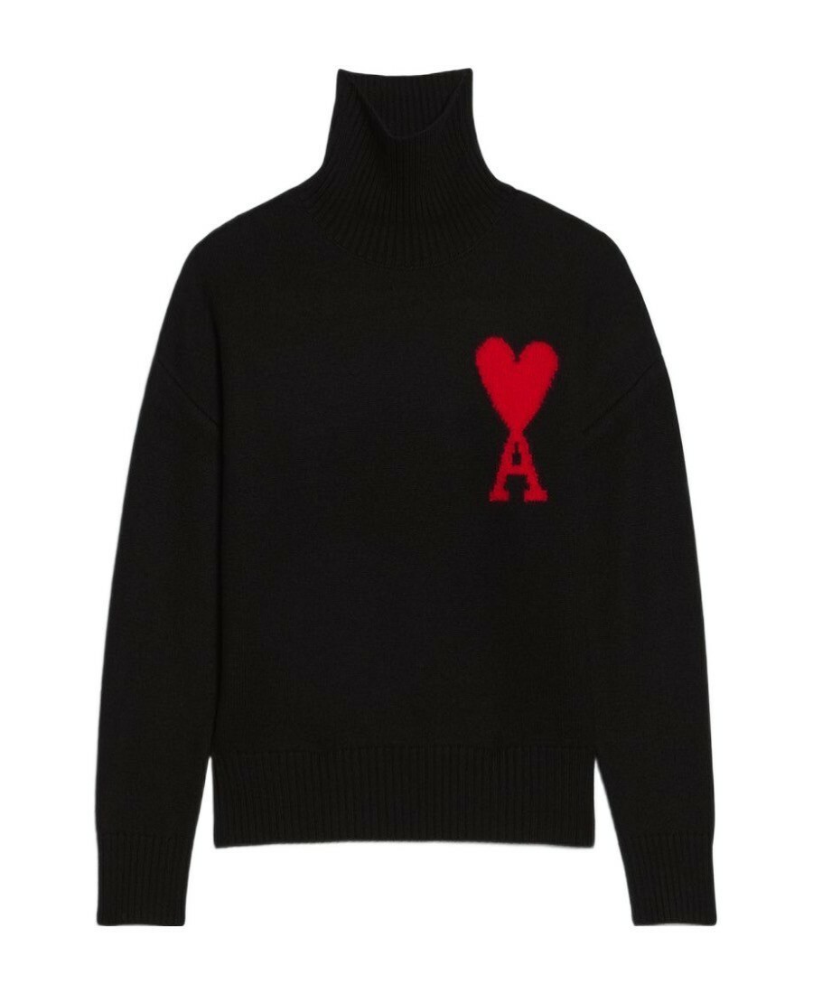 Ami Paris 經典款 愛心徽標Logo 黑色高領毛衣