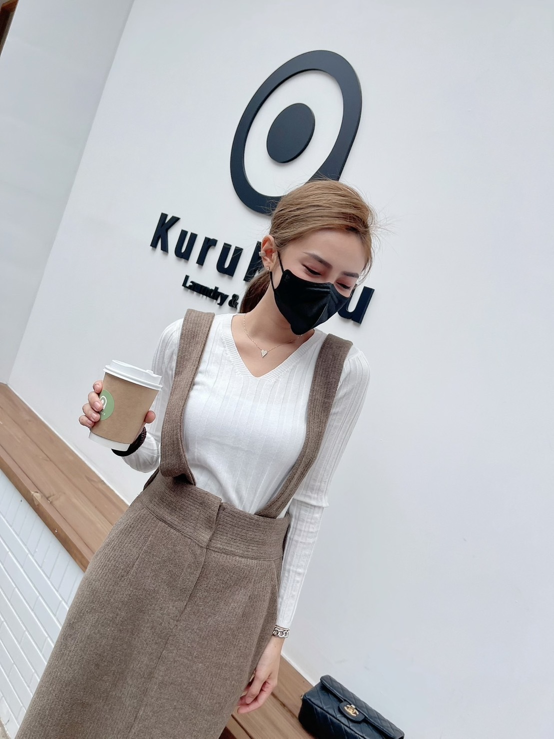 🔥10.26直播新品］💥超美一裙兩穿必收］🇰🇷正韓高腰後鬆緊腰燈芯絨前開叉兩穿吊帶裙（兩色，有口袋/吊帶可拆）