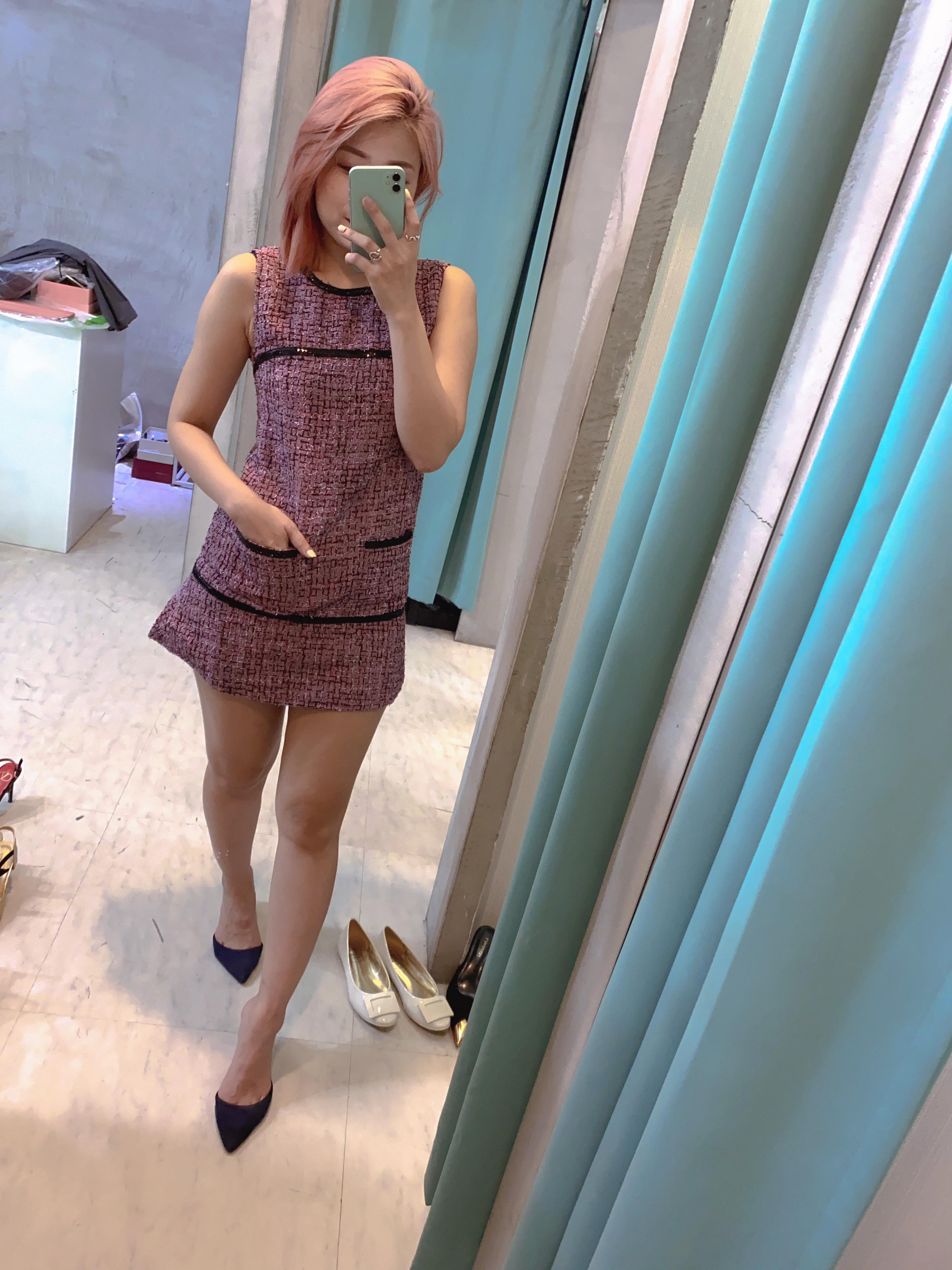 高級紫編織毛尼無袖洋裝+外套(套裝)