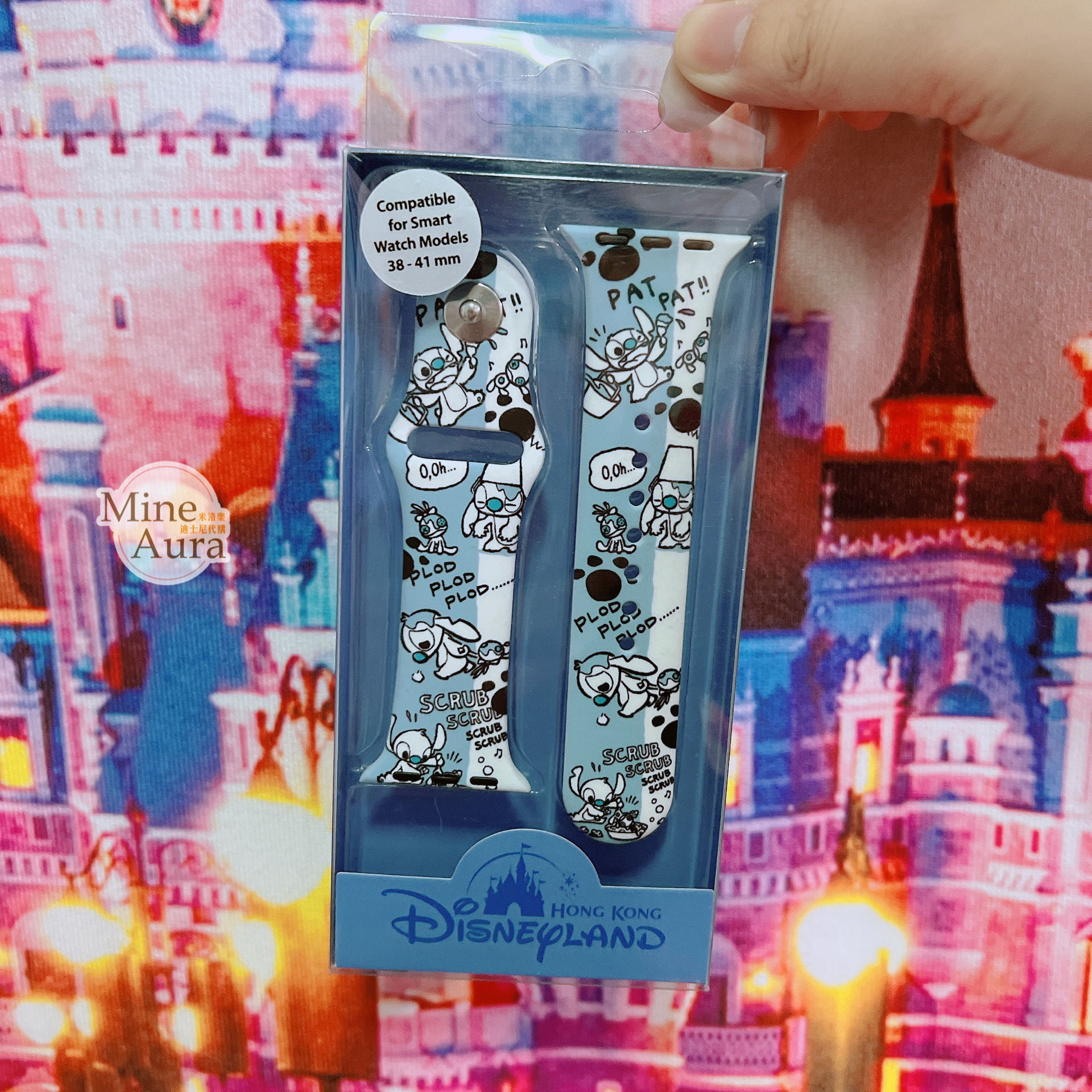 史迪奇 Stitch 塗鴉風藍白 Apple Watch 錶帶 適用38-41mm 星際寶貝 Lilo & Stitch -香港迪士尼樂園