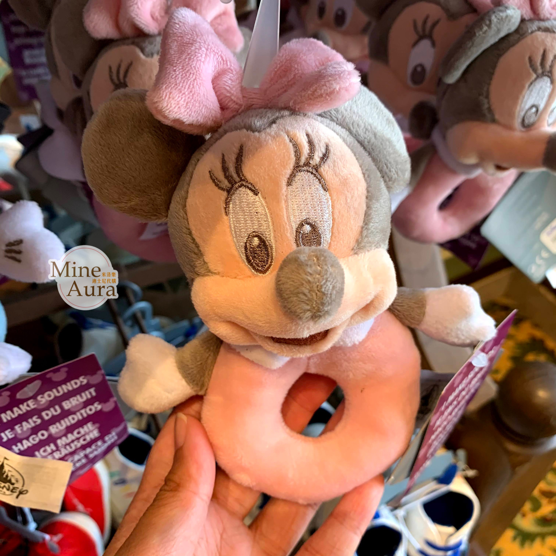 (現貨) 米妮 Minnie baby粉 大頭絨毛 搖鈴 安撫 娃娃 玩偶 嬰兒用品 -香港迪士尼樂園