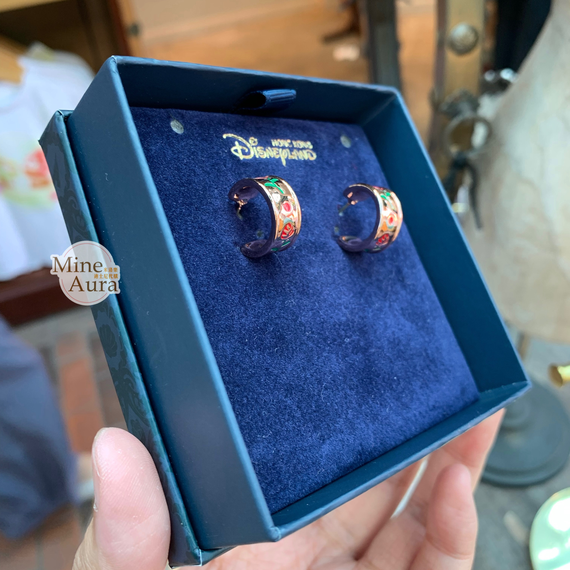 玫瑰永生花 金色 耳環 (盒裝) 美女與野獸 Beauty and the Beast -香港迪士尼樂園