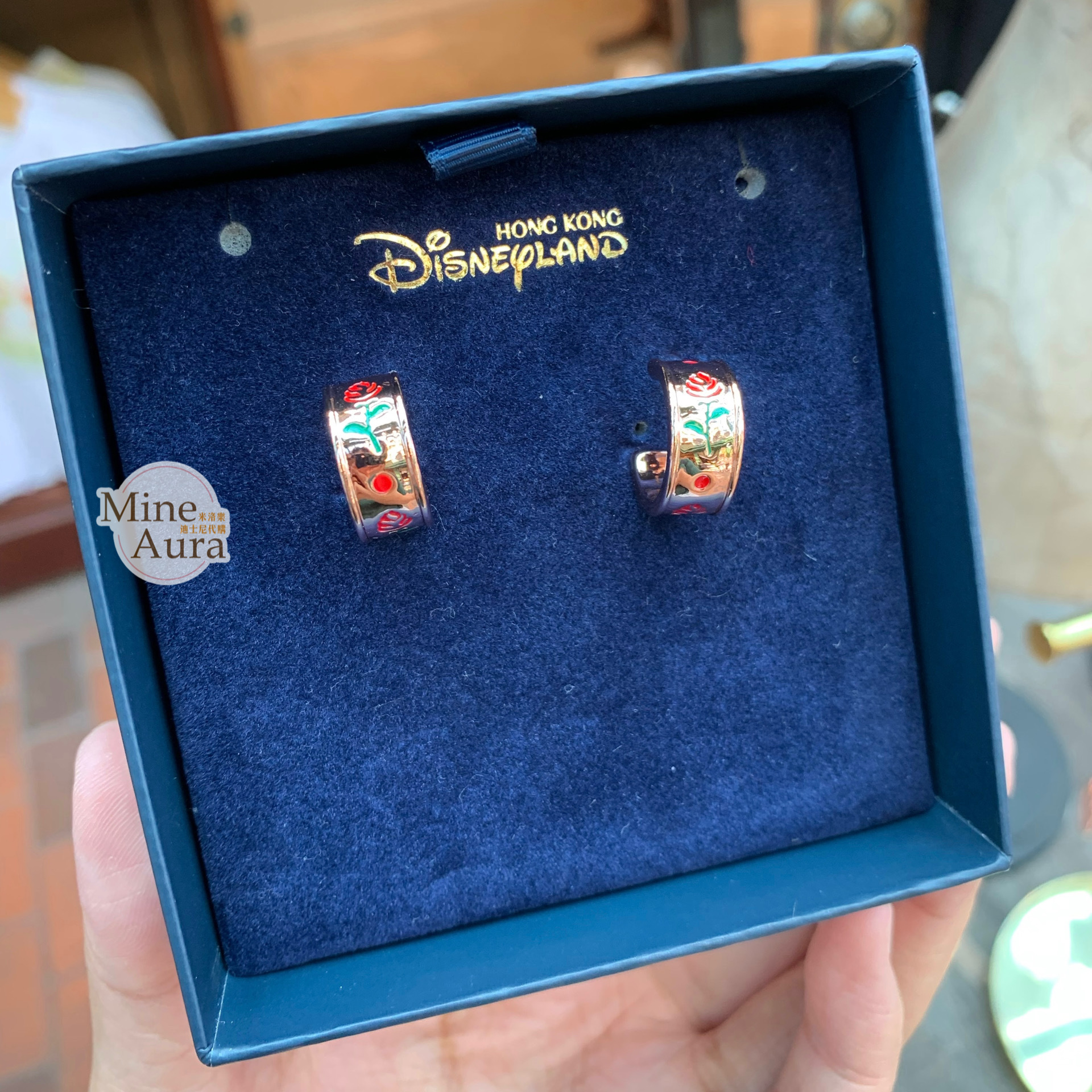 玫瑰永生花 金色 耳環 (盒裝) 美女與野獸 Beauty and the Beast -香港迪士尼樂園