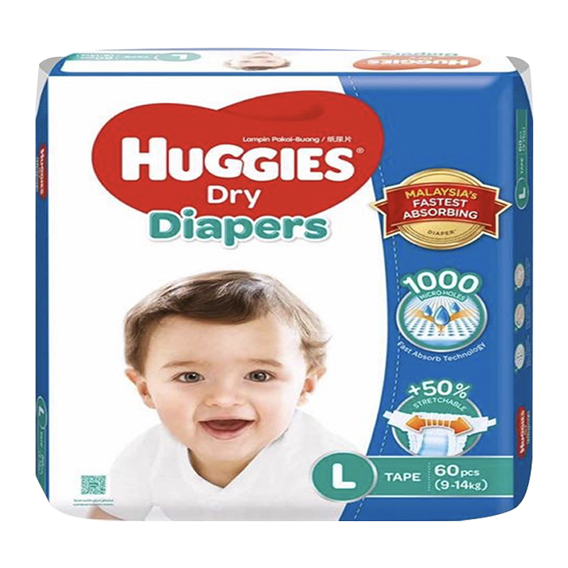 Huggies Dry Diapers Super Jumbo Pack L Size - 60s