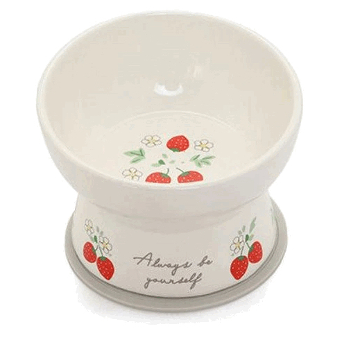 【Pet Paradise】Tall Ceramic Food Bowl - Strawberry
